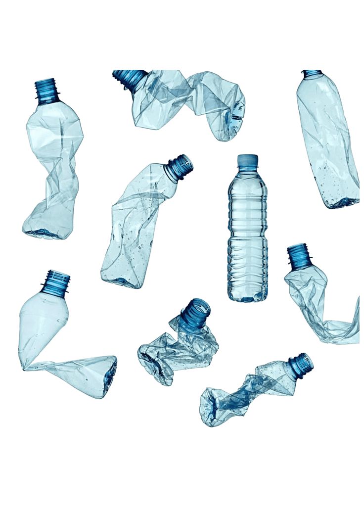 several empty water bottles are shown in this image