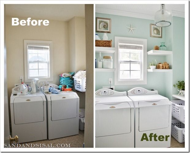 before and after pictures of a laundry room