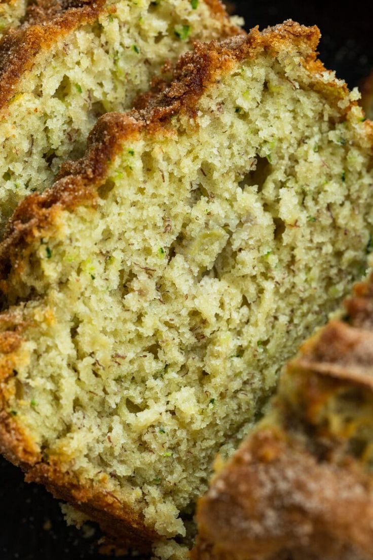 slices of zucchini bread on a black plate