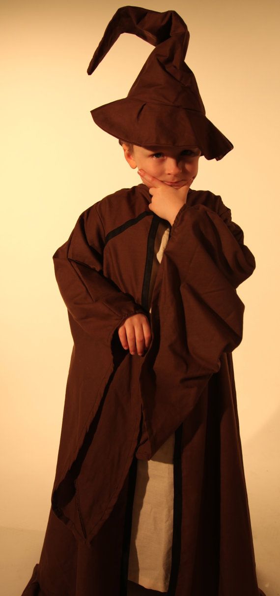 a young boy wearing a brown costume and hat