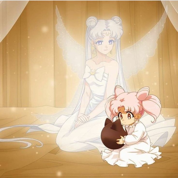 two anime characters sitting on the floor with one holding an object in front of her