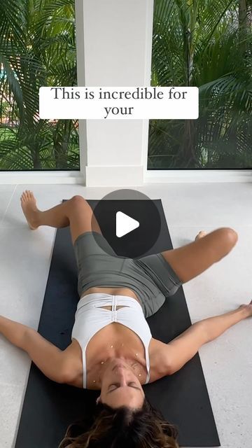 a woman laying on top of a yoga mat with the words, this is incredible for your