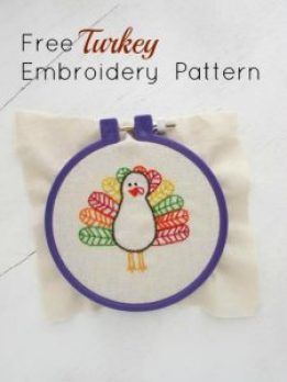 a white bag with a turkey embroidery pattern on it and the words free turkey embroidery pattern