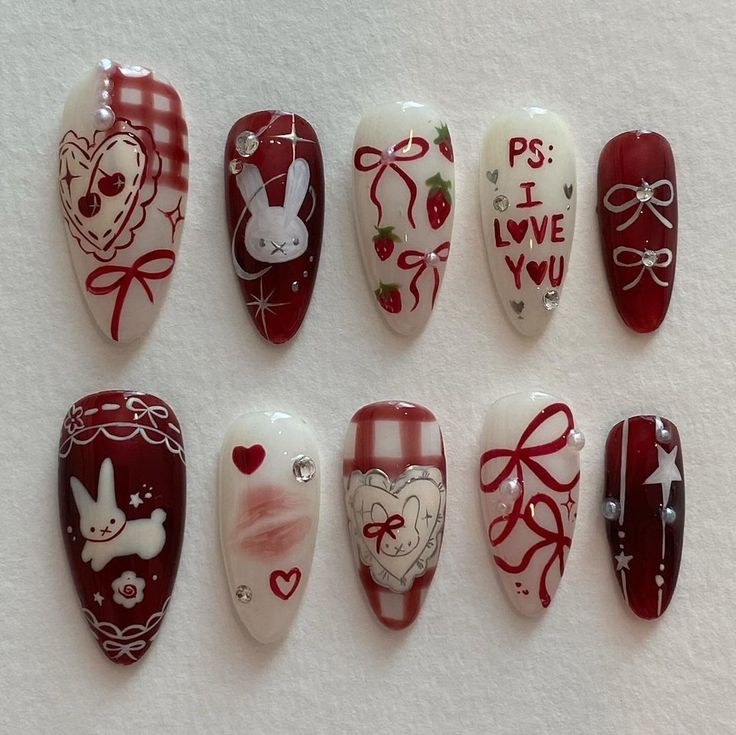 @oaklestudio on insta Rabbit Nails, Nails Charm, Charm Nails, Handmade Rabbit, Fake Nails Designs, Custom Press On Nails, Easy Nails, Pretty Gel Nails, Really Cute Nails