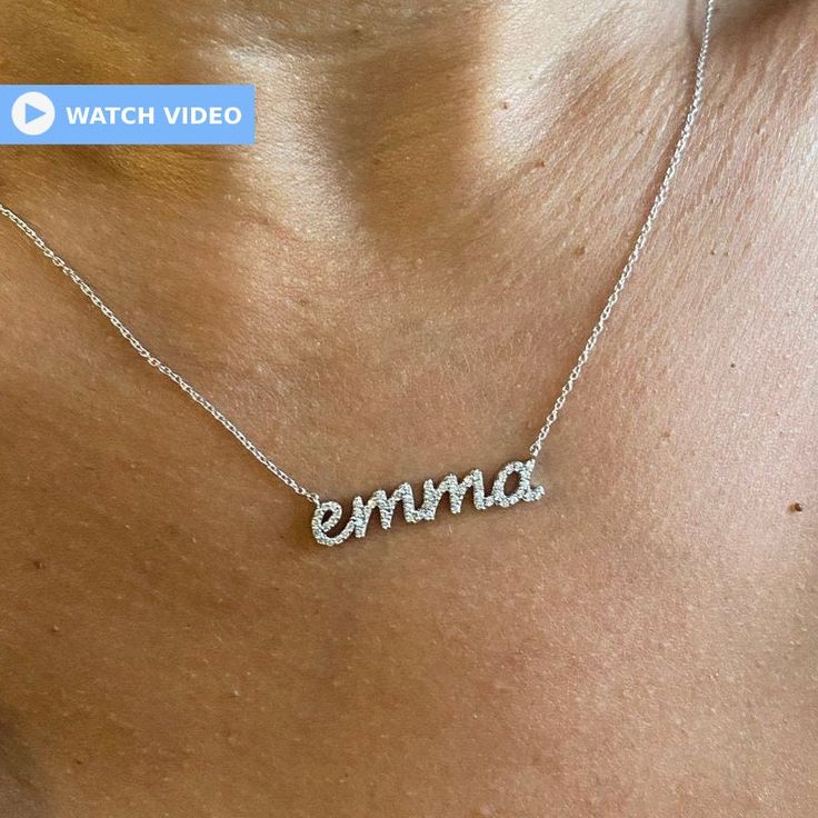 "This 14k personalized diamond name necklace is the perfect gift for the bridal party, someone special, or yourself.  M A T E R I A L & L E N G T H Available in 14k Yellow Gold, 14k Rose Gold, 14k White Gold, Sterling Silver Stone: Natural Diamond Thickness: 1.2mm / 0.05\" Initials Lowercase: 5 mm Capital: 9 mm  The listing is for all lowercase letters. Names can be made with capital first letter with $50 additional charge. Diamond weight: 0.15 ct. - 0.70 ct. depending on the name Chain Length:  14+2, 16+2, 18+2 options or any length up to 20 inches without extension. (Please leave a note for the chain length) Clasp: Lobster Clasp Color: G  Quality: SI-VS Additional Notes: * Non-Conflict Diamonds * Made in the USA E X C H A N G E / R E T U R N ∙ P O L I C Y Please let us know within 7 days Diamond Necklace For Mother's Day Personalized Gift, Personalized Diamond Necklace For Birthday, Personalized Cubic Zirconia Necklaces, Personalized Cubic Zirconia Necklace For Special Gifts, White Gold Diamond Name Necklace Gift, Diamond Name Necklace In White Gold, Personalized Cubic Zirconia Necklaces For Anniversary, White Gold Diamond Name Necklace As Gift, Diamond Name Necklace In White Gold For Gift