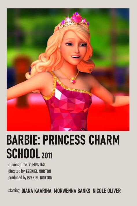 Barbie Charm School, Minimalistic Polaroid Poster, Barbie Princess Charm School, Film Polaroid, Princess Charm School, School Video, Princess Charming, Iconic Movie Posters, Movie Card