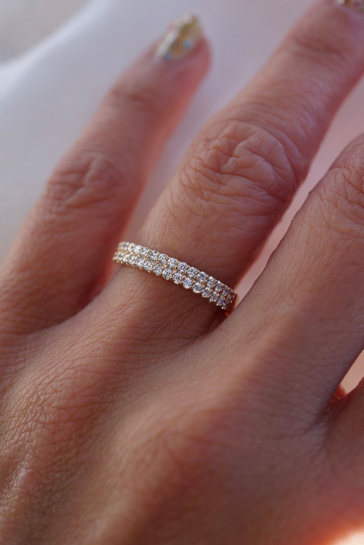 Double Row Diamond Band | BrillianceInDiamonds Double Pave Wedding Band, Double Band Diamond Ring, Double Wedding Bands, Pave Wedding Bands, Tiny Diamond, Jewelry Essentials, Diamond Rings Bands, Anniversary Bands, The Double