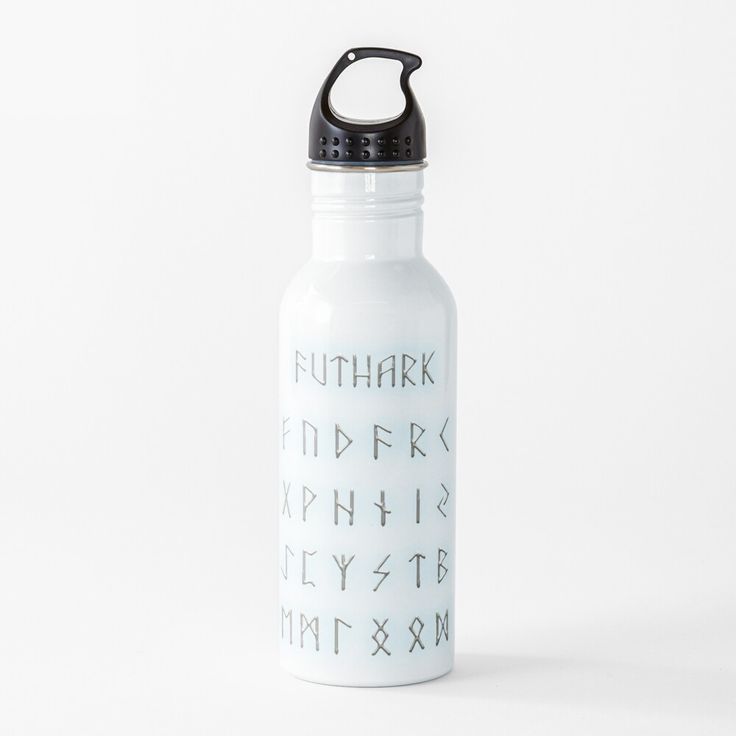 a white water bottle with some type of writing on it