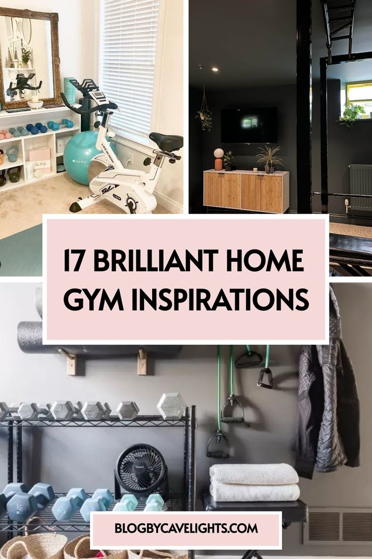 a collage of photos with the words 17 brilliant home gym inspirations