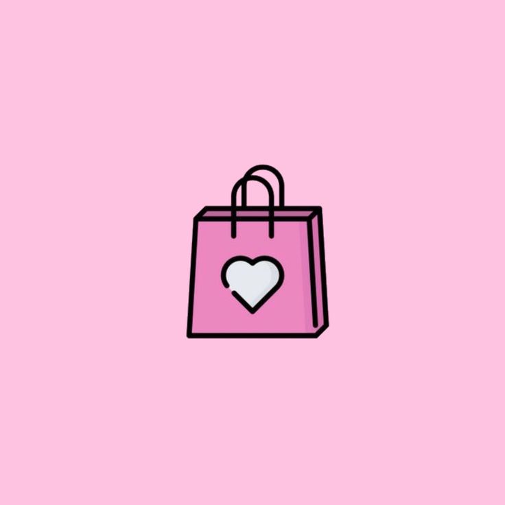 a pink shopping bag with a heart on the front and bottom corner, against a light pink background