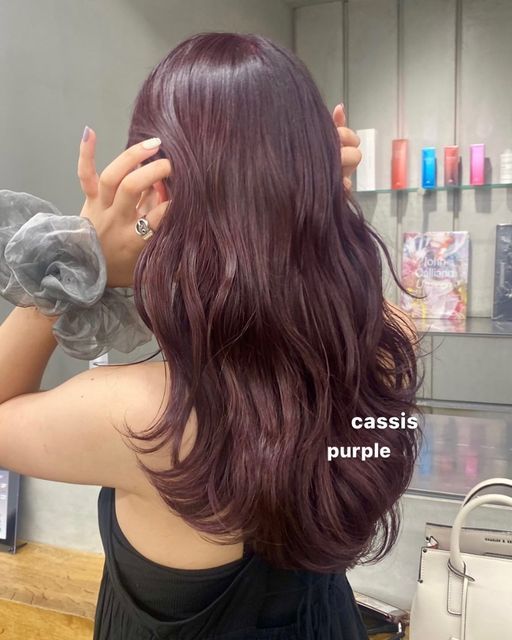 Korean Purple Hair, Purplish Brown Hair, Natural Hair Dye Ideas Brunettes, Subtle Hair Dye, Lavender Brown Hair, Call Hair Color Ideas, Purple Tinted Hair, Dark Colored Hair, Pink Brown Hair