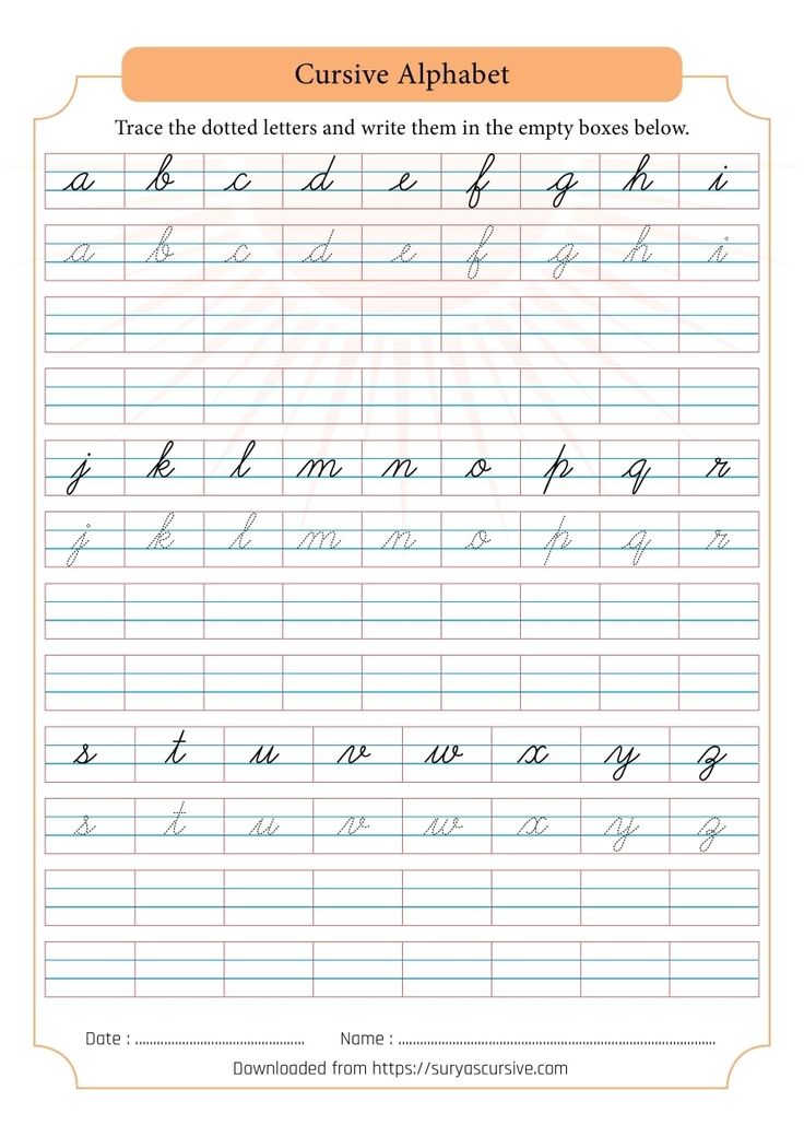 cursive alphabet worksheet with the letters and numbers to be written in