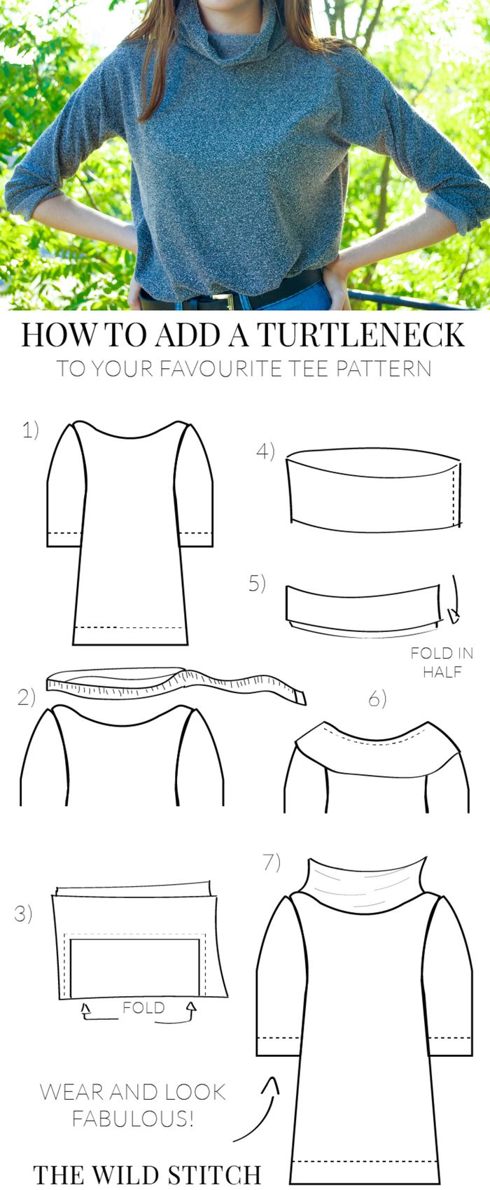 the instructions for how to make a turtle neck top