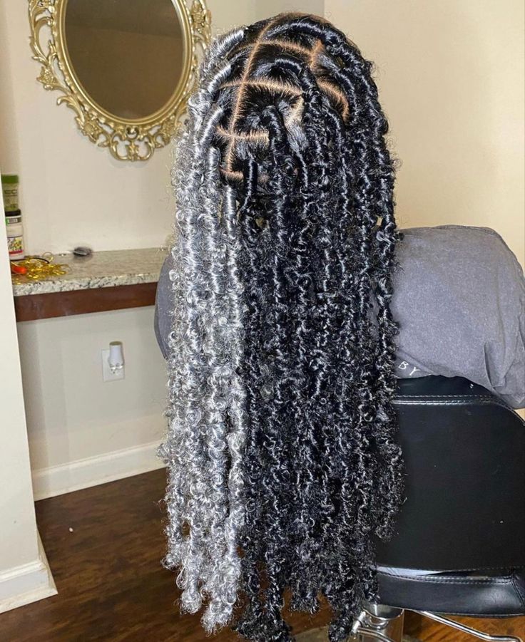 Black And Grey Butterfly Locs, Butterfly Locs With Color, Cornrows Locs, Natural Cornrows, Fairy Locs, Styling Braids, Butterfly Locks, Hairstyles Protective