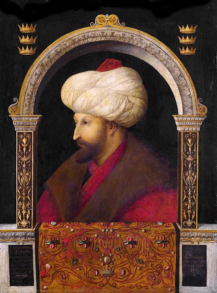 an old painting of a man with a white turban