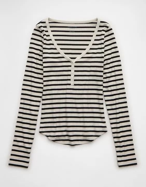 AE Long-Sleeve Henley T-Shirt American Eagle Aerie, Henley T Shirt, Outfit Inspo Casual, Cute Preppy Outfits, Fashionista Clothes, Preppy Outfits, Dream Clothes, Striped Long Sleeve, Cute Shirts