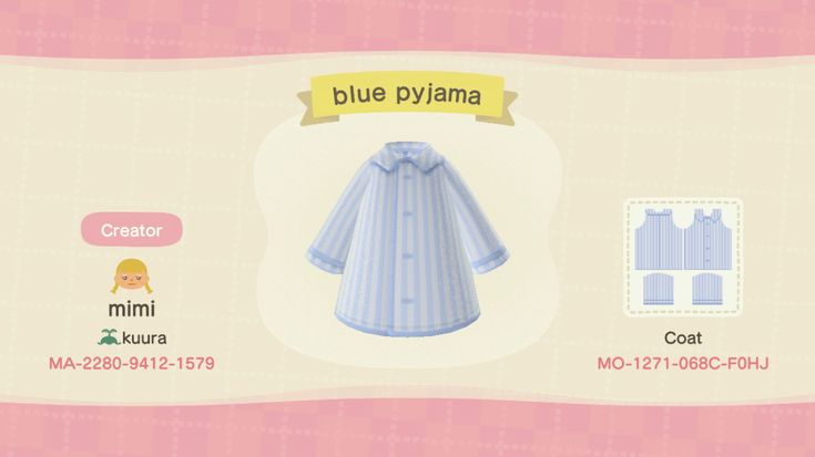 an animal crossing character is wearing a blue pyjama shirt and standing in front of a pink background