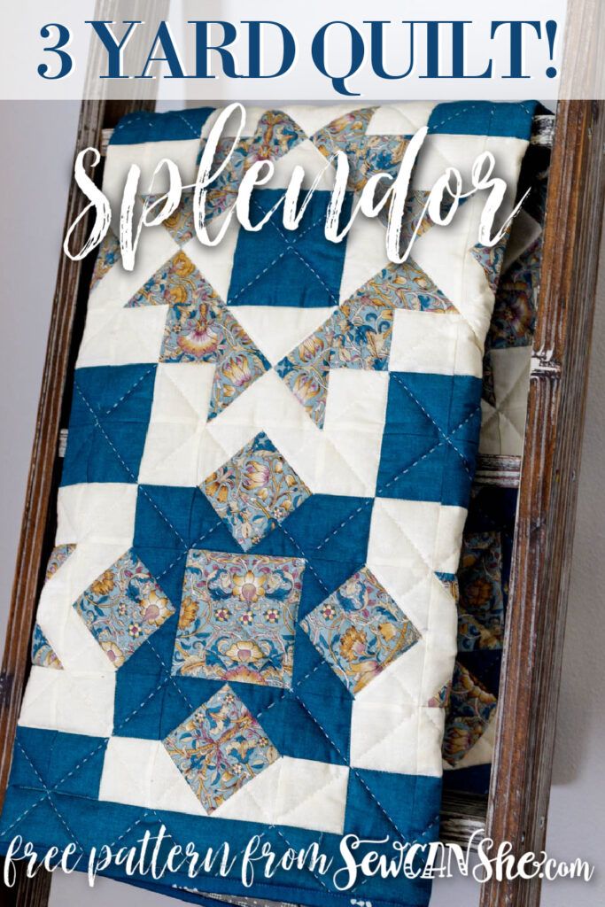 a blue and white quilt with the words, 3 yard quilt splendor