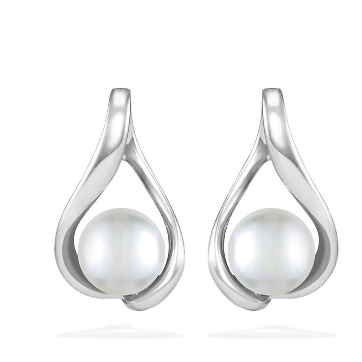 40346 - 14K White Gold - Embrace Earrings Formal Sterling Silver Pearl Earrings, Fine Jewelry, Formal White Gold Pear Earrings, Formal White Gold Pear Shaped Earrings, Polished Finish Pearl Drop Earrings, Modern Formal Pearl Earrings For Pierced Ears, Formal Round Pearl Earrings With Polished Finish, White Gold Drop Pearl Earrings For Formal Occasions, Graceful White Earrings For Formal Occasions, Modern Formal Pearl Earrings