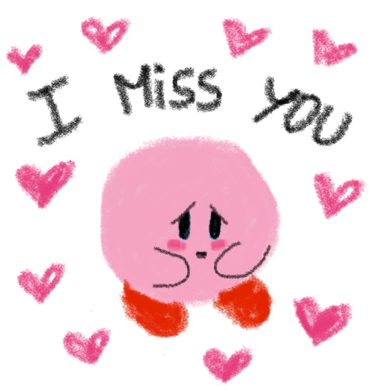 i miss you drawing with hearts in the background