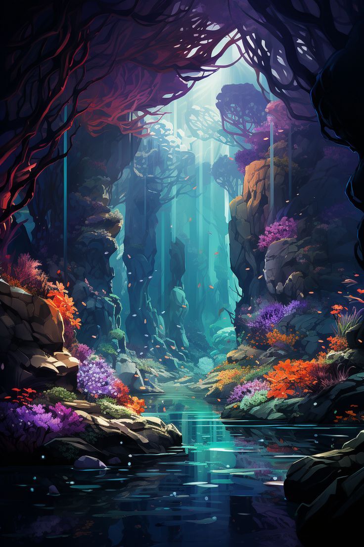 an underwater scene with rocks and plants