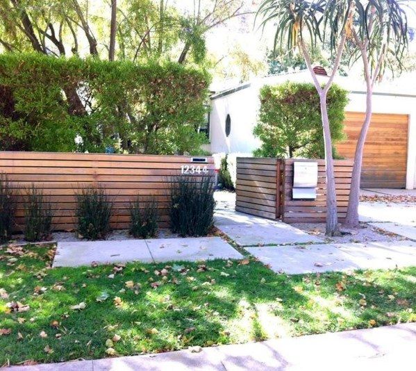 a fenced in yard with grass and trees