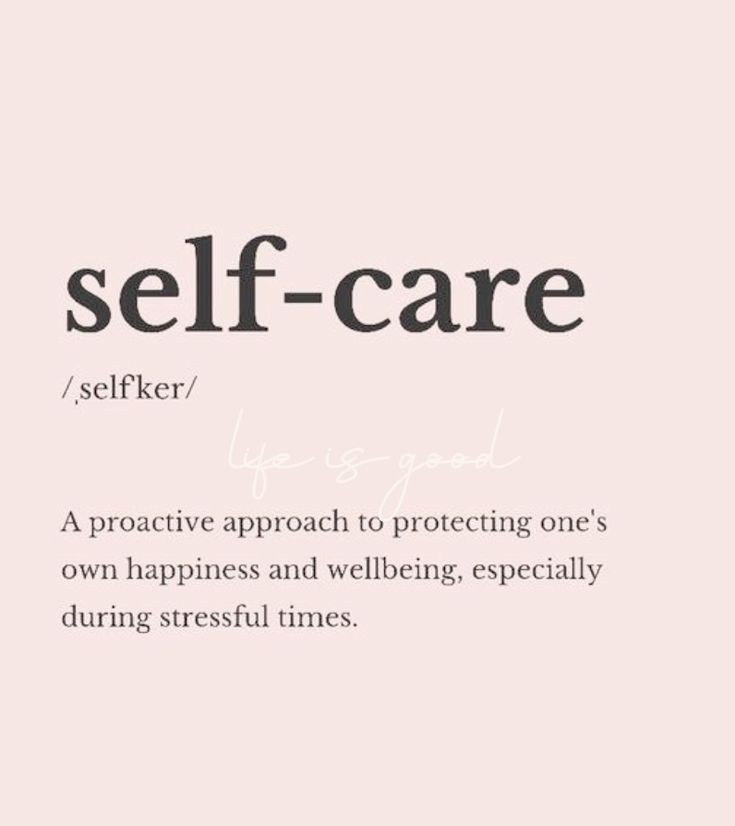 the words self - care are written in black and white on a light pink background