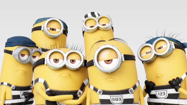 five minions from the movie despicable memes are standing in a row with their eyes wide open