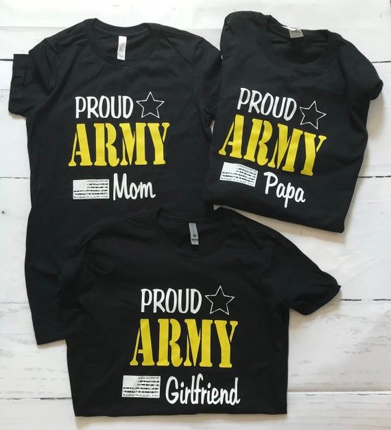 Proud Army Family shirt. We love our original design! Thank you for your families service! Add your shirt and then select Mom, Sister, Brother, Wife, Husband, Lil Brother, Someone I love, Uncle, Aunt, Nana, Girlfriend, Grandmother, Grandfather, Poppop, Pappy and so many more. *Baby items will have Custom Print Black Shirt For Father's Day, Black Shirt For Father's Day, Cotton Crew Neck T-shirt For Family Events, Custom Print Crew Neck T-shirt For Family Events, Customizable Tops For Family Events On Father's Day, Black Shirt With Graphic Print For Family Matching, Black Custom Print Shirt For Father's Day, Black Shirt With Custom Print For Father's Day, Custom Print Black Tops For Family Occasions