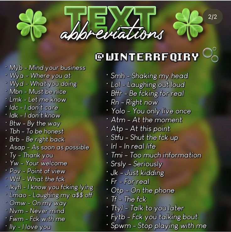 a poster with the words text abbreviations and instructions for st patrick's day