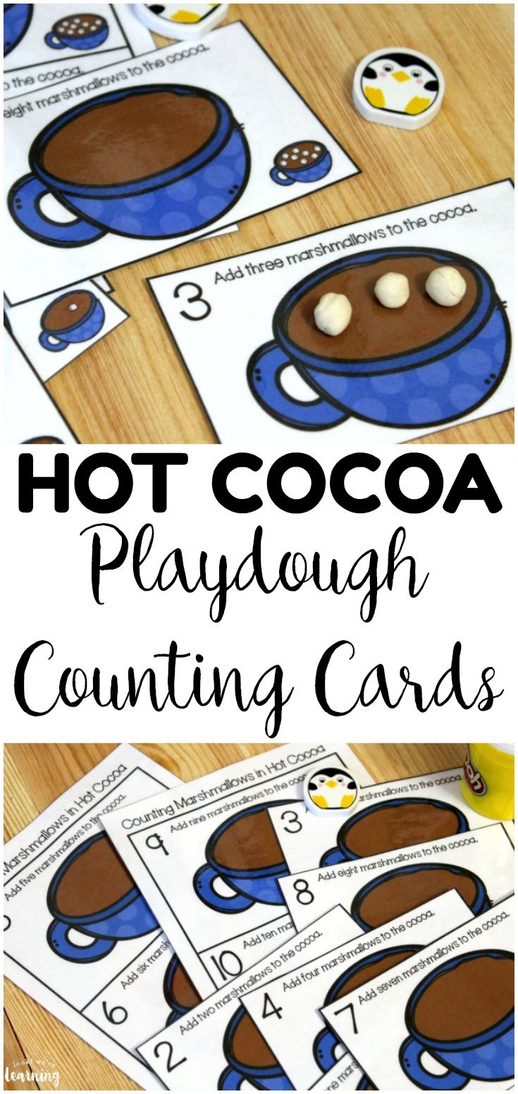 hot cocoa playdough counting cards for kids