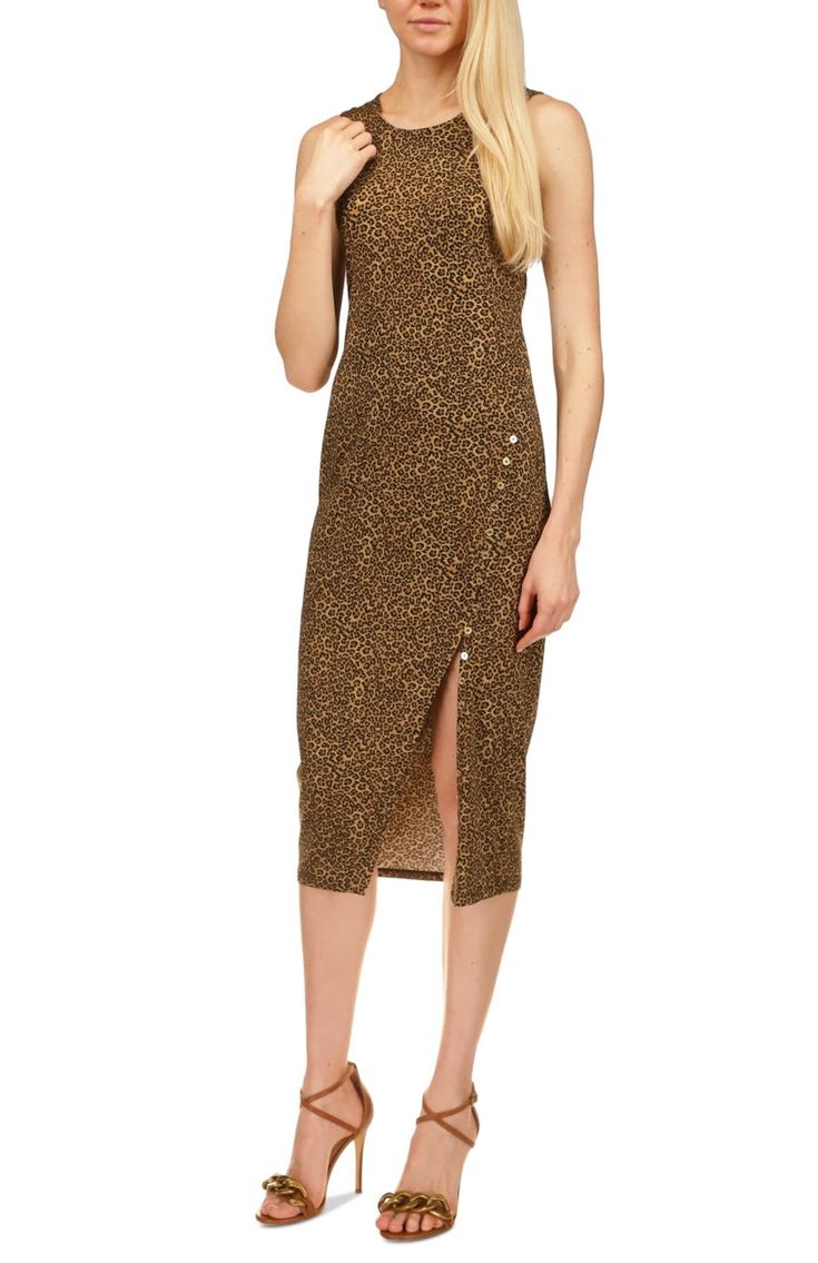 Stunning and understated| this Michael Kors midi dress features a sleek fit and slit with trimwith decorative buttons.| Approx. 47 from center back neck to hem| Falls below the knee to lower calf| Scoop neckline; Midi silhouette| Pullover styling| Slit at left with decorative buttons Midi Dress Brown, Tier Dress, Review Dresses, Michael Kors Dresses, Decorative Buttons, Sweater Set, Faux Wrap Dress, Womens Midi Dresses, Large Size Dresses