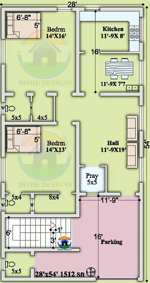 the floor plan for an apartment with three bedroom and two bathrooms on each side,