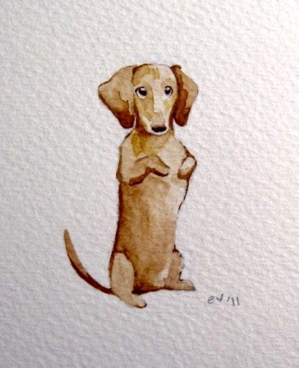 a watercolor drawing of a dog sitting on its hind legs and looking at the camera