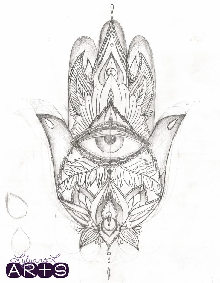 a drawing of an all seeing eye in the middle of a hamsah hand