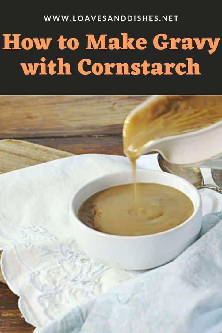 how to make gravy with constarch in a white bowl on a wooden table