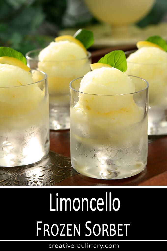 lemonade sorbet with mint garnish served in small glasses on a tray