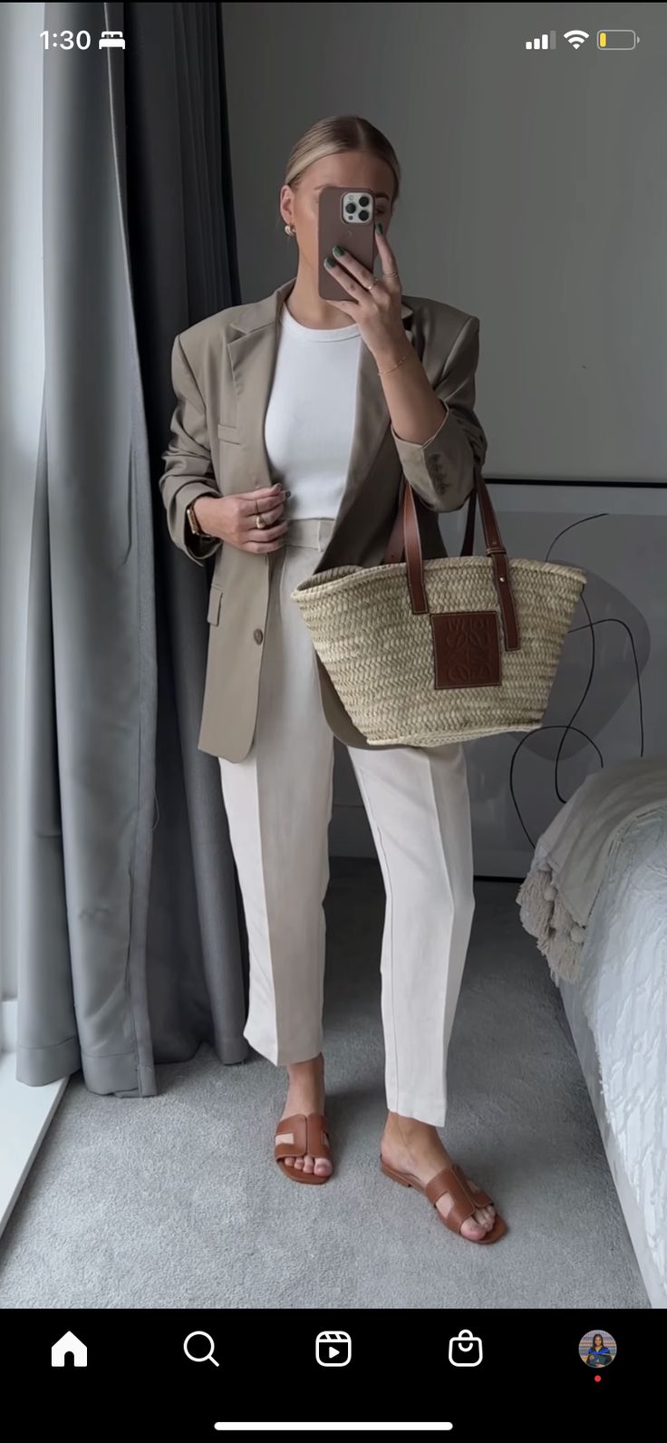 Dune Sandals, Summer Neutral Outfits, Beige Blazer Outfit, Turkey Summer, Summer Work Wear, Summer Neutrals, Vacay Outfits, Loewe Bag, Stylish Work Outfits