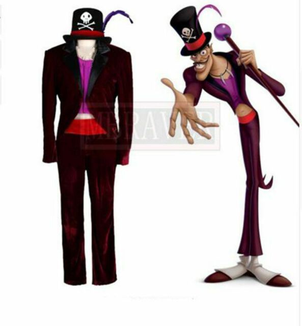 the joker costume is shown in two different poses, one wearing a top hat and purple pants