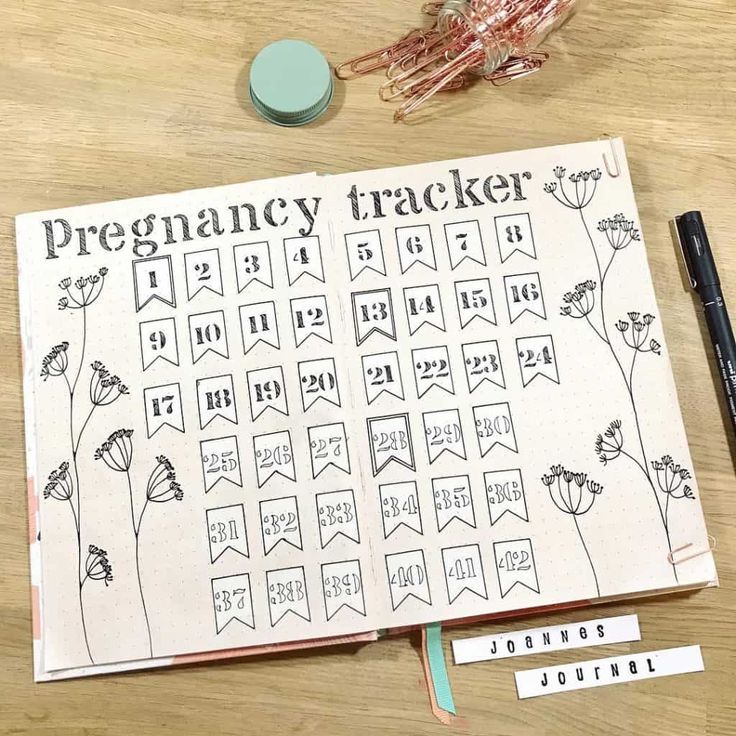 a planner with the words pregnancy tracker written on it next to some scissors and markers