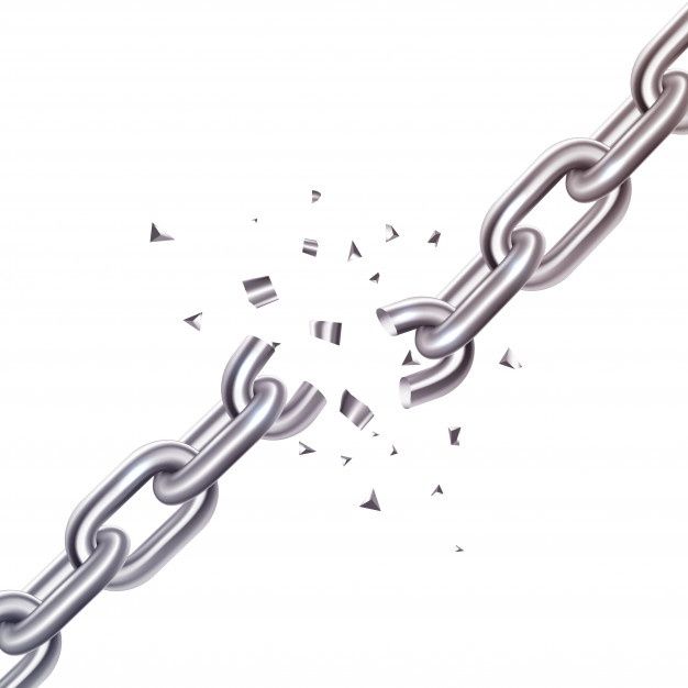 a metal chain is broken and has been placed on top of the other chain, with confetti falling from it