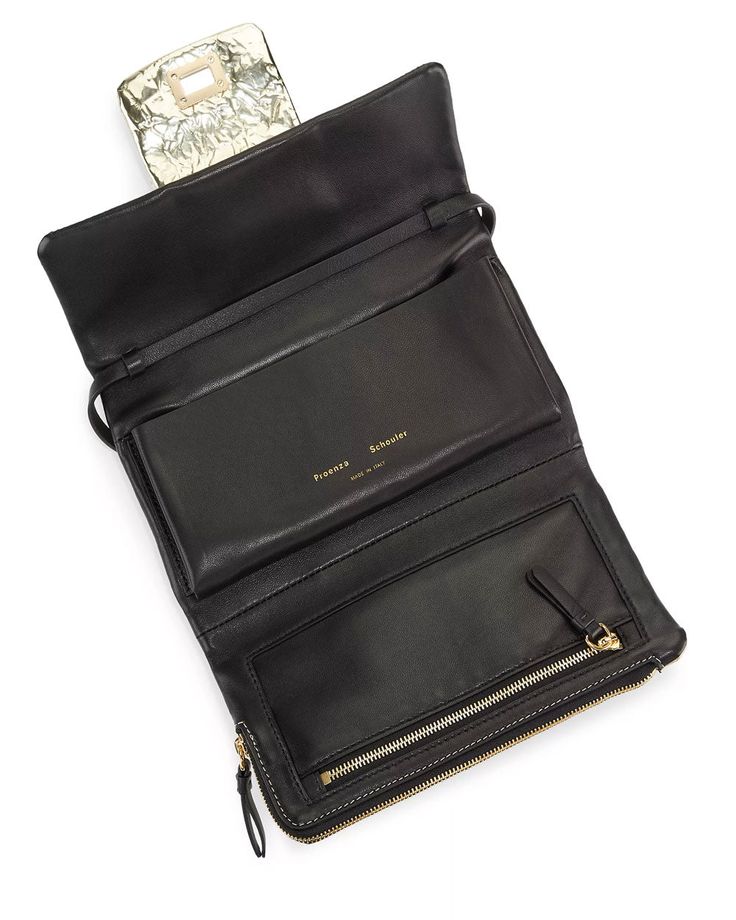 Proenza Schouler Flip Metallic Shoulder Bag in Gold Logo lock closure Removable and adjustable shoulder strap Interior slip pocket, zip pocket, and card slots Polyester outer Leather lining 8.5”W x 5”H x 2.2”D 8” strap drop Made in Italy Designer Travel Clutch With Gold-tone Hardware, Luxury Crossbody Clutch With Zipper Closure, Designer Travel Wallet On Chain With Gold-tone Hardware, Designer Wallet On Chain With Gold-tone Hardware For Travel, Business Rectangular Wallet On Chain With Detachable Strap, Designer Clutch With Removable Pouch For Travel, Designer Travel Clutch With Removable Pouch, Evening Shoulder Bag With Zipper Pocket, Luxury Clutch Wallet On Chain For Travel