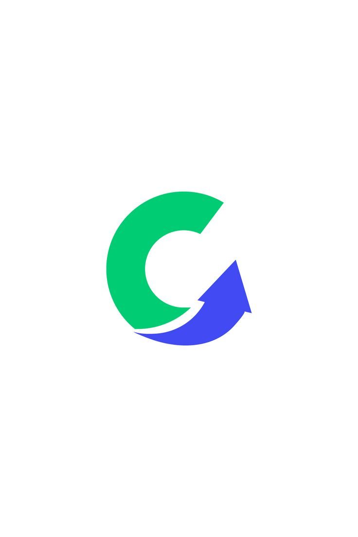 the letter c is made up of two blue and green arrows, one with an arrow pointing