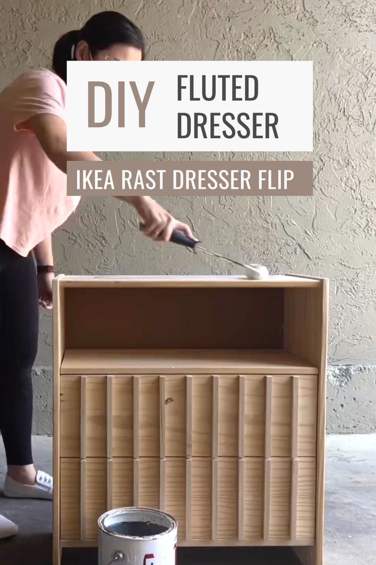 In this IKEA hack, I flipped the Rast dresser by removing the top drawer, built shelves above the second drawer and below the third drawer, gave the remaining two drawers a fluted design and redesigned the legs to give it a more modern look! Ikea Rast Hack Nightstand, Rast Dresser Hack, Fluted Drawers, Ikea Hack Nightstand, Ikea Rast Makeover, Rast Dresser, Ikea Rast Dresser, Ikea Dresser Makeover, Ikea Hack Bedroom