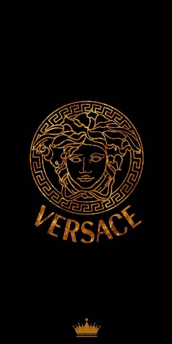 the versa logo on a black background with gold lettering and an image of a woman's face