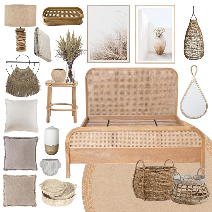 a collage of furniture and decor items