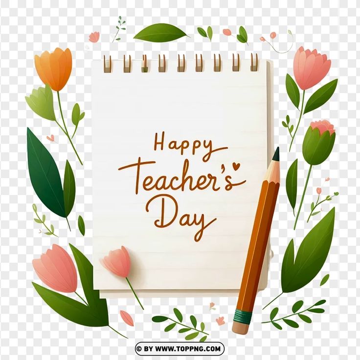 a happy teacher's day card with flowers and pencil