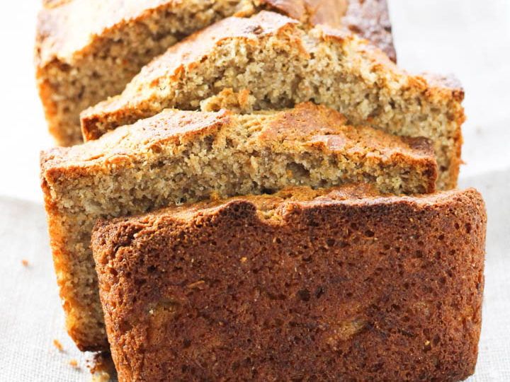 slices of banana bread sitting next to each other