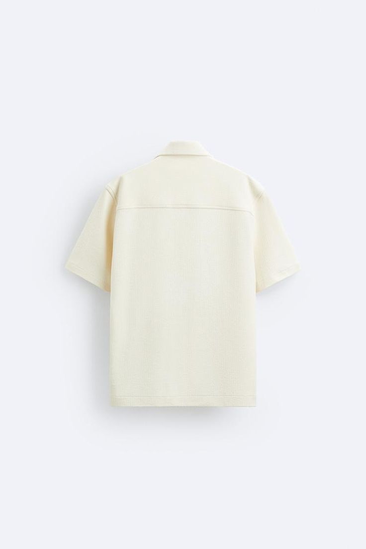 TEXTURED SHIRT - Ecru | ZARA United States Zara Shirt With Button Closure For Summer, Fitted Polo Shirt With Spread Collar For Summer, Summer Short Sleeve Collared Shirt With Placket, White Short Sleeve Tops With Rolled Sleeves, Modern Blouse With Relaxed Fit And Short Sleeves, Zara Collared Summer Blouse, White Shirt With Placket, Zara Collared Blouse For Summer, Cotton Relaxed Fit Short Sleeve Top For Work