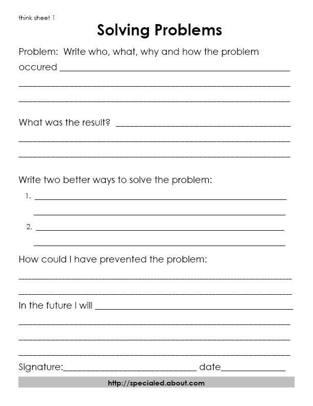 the problem worksheet for solve problems